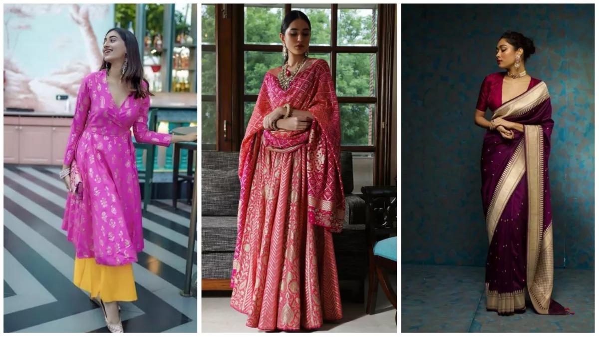 If you are a sister or friend of the bride, if you want a edgy look, try these Banarasi outfits.