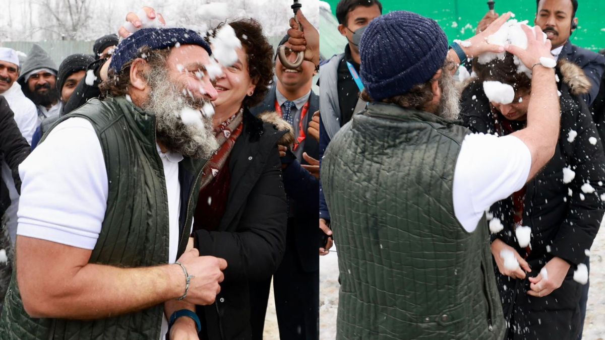 Rahul and Priyanka were seen playing in the snow at the end of the Bharat Jodo Yatra today in Srinagar