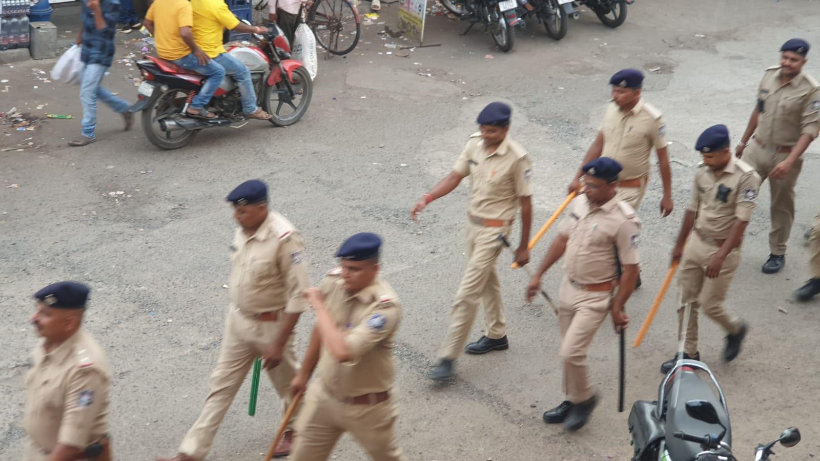 A foot patrol was conducted by the police in preparation for the Rath Yatra in Jhalod Nagar