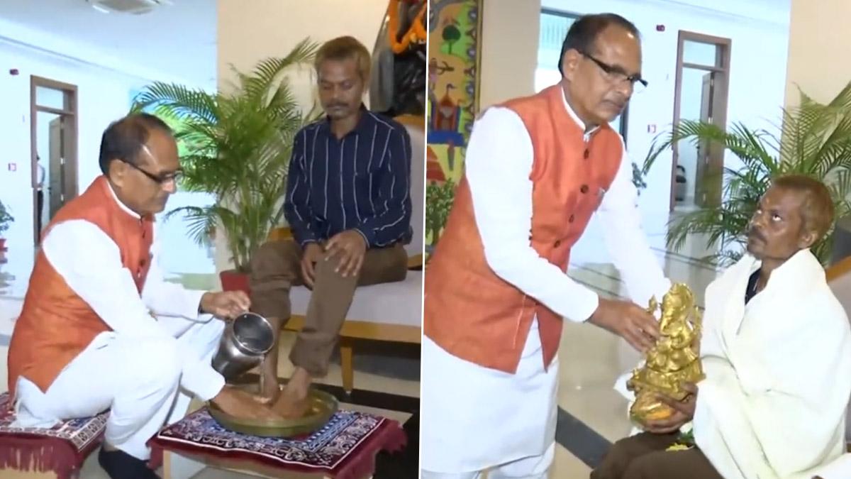 CM Shivraj washed the feet of the adivasi whom Shukla had committed, apologized too.