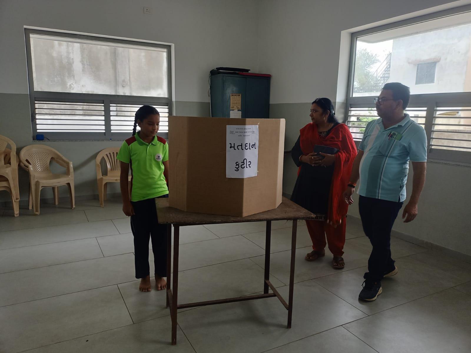 School panchayat elections were held in Sevaliya C.P.Patel High School and Tanmay Primary School.