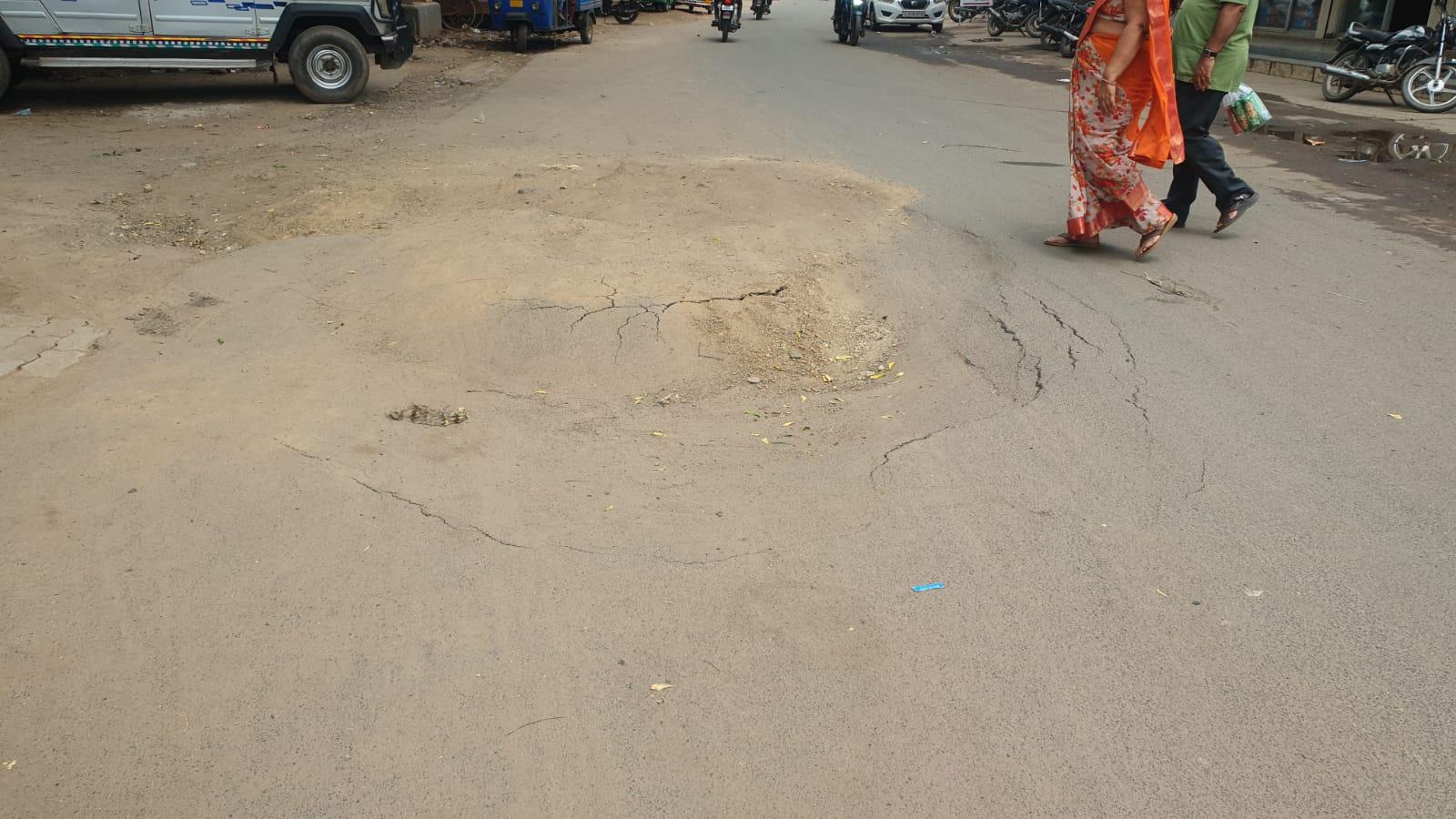 Paved road over Jhalod village square crumbled into the ground: Corruption took hold