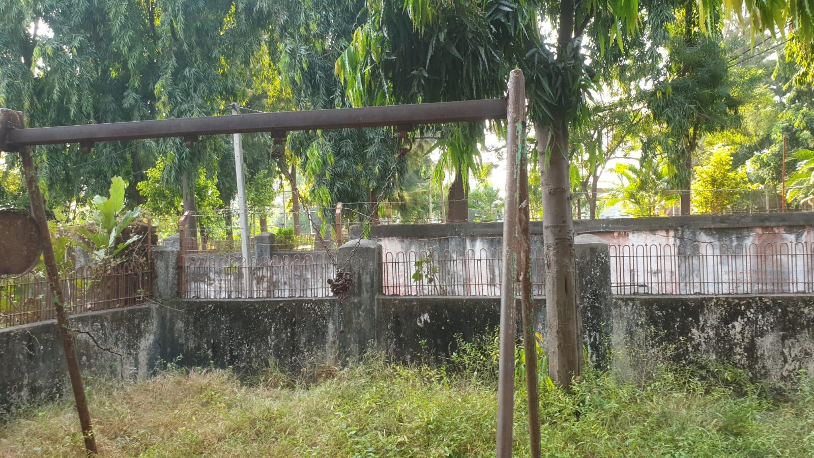 Children are risking their lives playing with the broken and torn playground equipment of Jalod Children's Playground.