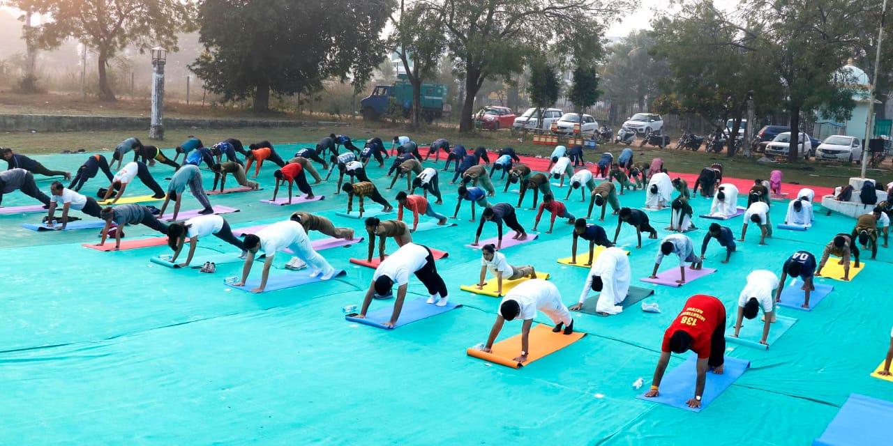 District level Suryanamaskar program organized at Kusum Vilas Palace, Chotaudepur